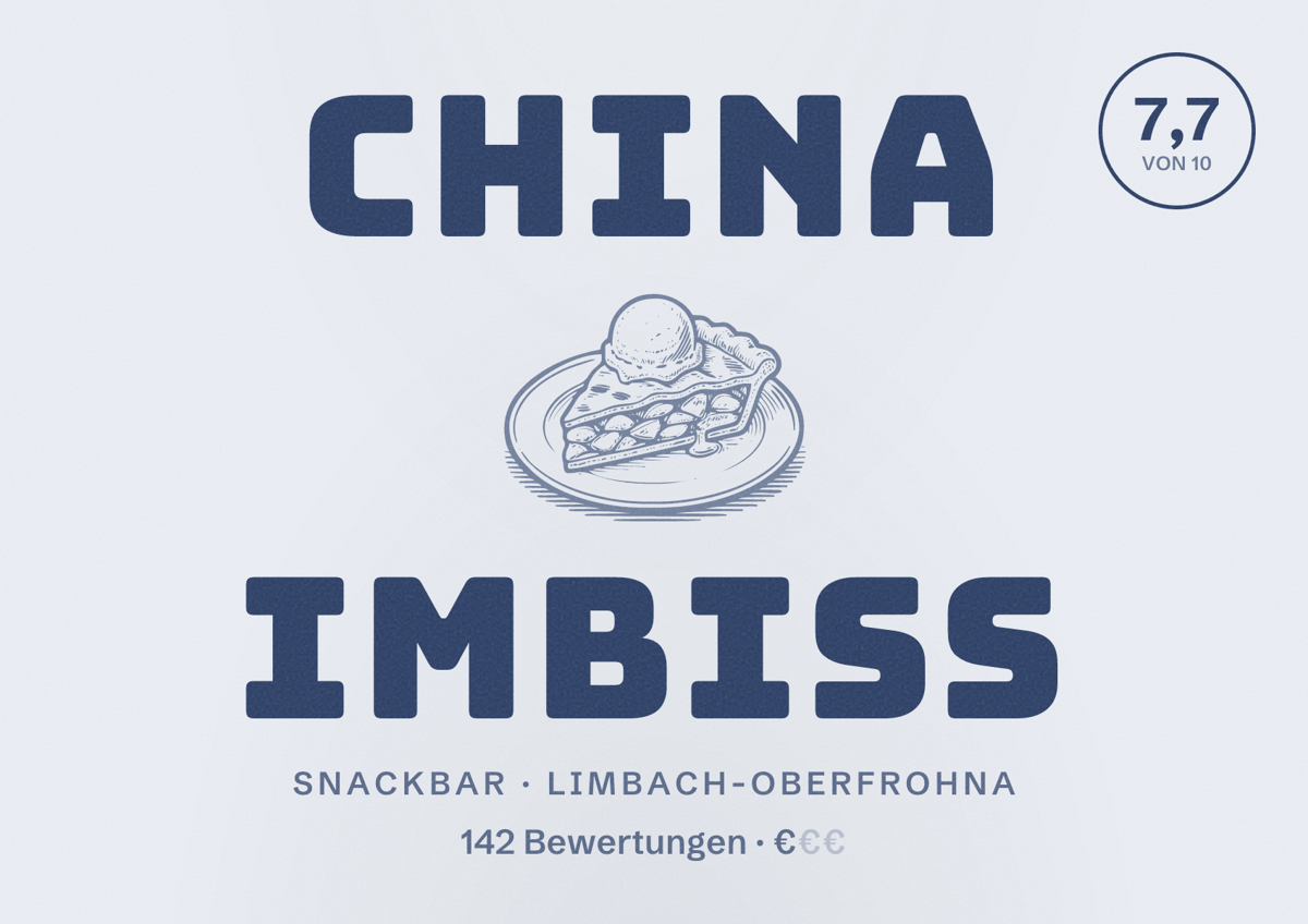 Illustriertes Poster von China Imbiss, Snackbar in Limbach-Oberfrohna: Bewertung 7,7 von 10 aus 142 Bewertungen, Preisniveau €