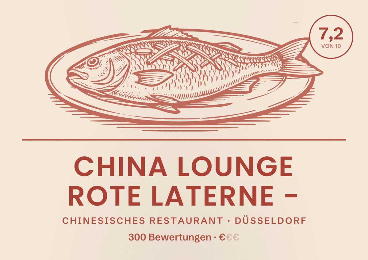 Illustriertes Poster von China Lounge Rote Laterne -, Chinesisches Restaurant in Düsseldorf: Bewertung 7,2 von 10 aus 300 Bewertungen, Preisniveau €