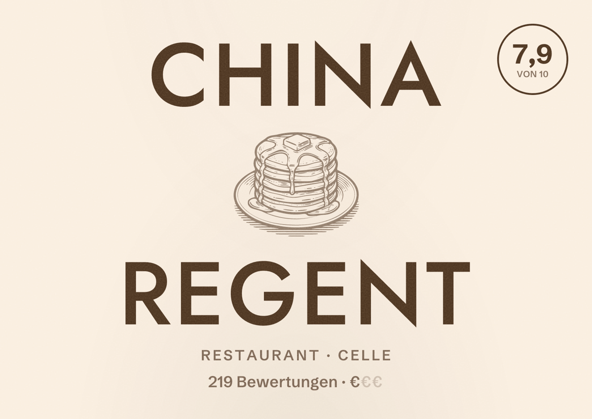 Illustriertes Poster von China Regent, Restaurant in Celle: Bewertung 7,9 von 10 aus 219 Bewertungen, Preisniveau €