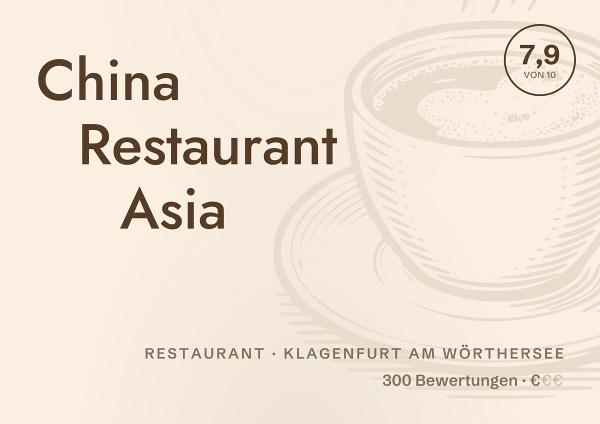 Illustriertes Poster von China Restaurant Asia, Restaurant in Klagenfurt am Wörthersee: Bewertung 7,9 von 10 aus 300 Bewertungen, Preisniveau €