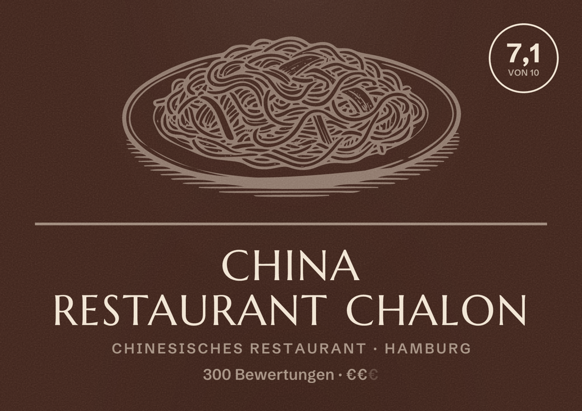 Illustriertes Poster von China Restaurant Chalon, Chinesisches Restaurant in Hamburg: Bewertung 7,1 von 10 aus 300 Bewertungen, Preisniveau €€