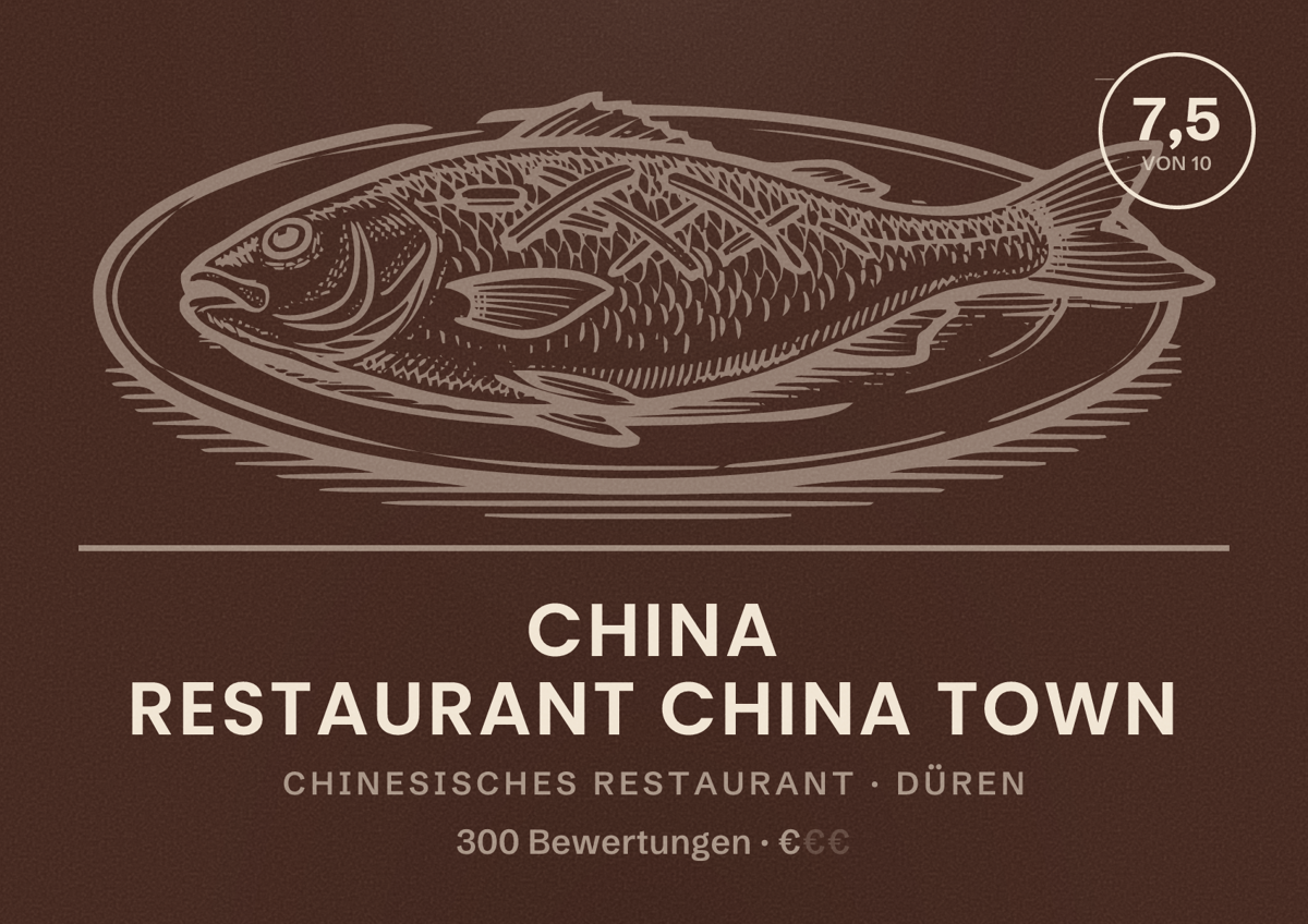 Illustriertes Poster von China Restaurant China Town, Chinesisches Restaurant in Düren: Bewertung 7,5 von 10 aus 300 Bewertungen, Preisniveau €
