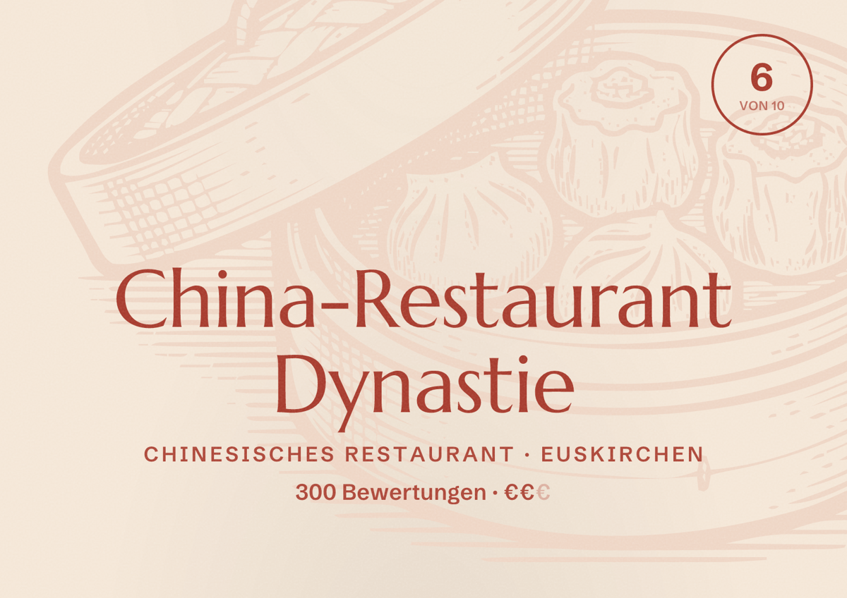 Illustriertes Poster von China-Restaurant Dynastie, Chinesisches Restaurant in Euskirchen: Bewertung 6 von 10 aus 300 Bewertungen, Preisniveau €€