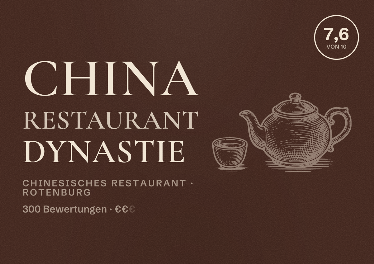 Illustriertes Poster von China Restaurant Dynastie, Chinesisches Restaurant in Rotenburg: Bewertung 7,6 von 10 aus 300 Bewertungen, Preisniveau €€