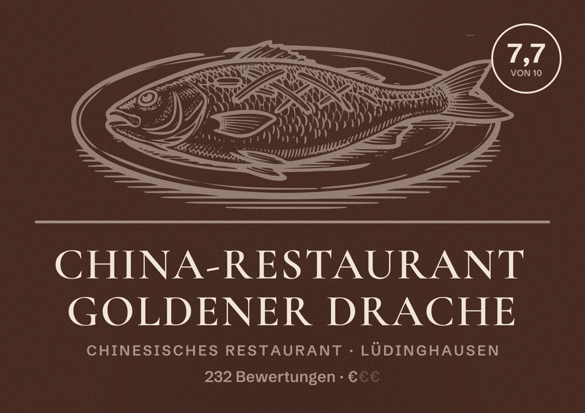 Illustriertes Poster von China-Restaurant Goldener Drache, Chinesisches Restaurant in Lüdinghausen: Bewertung 7,7 von 10 aus 232 Bewertungen, Preisniveau €