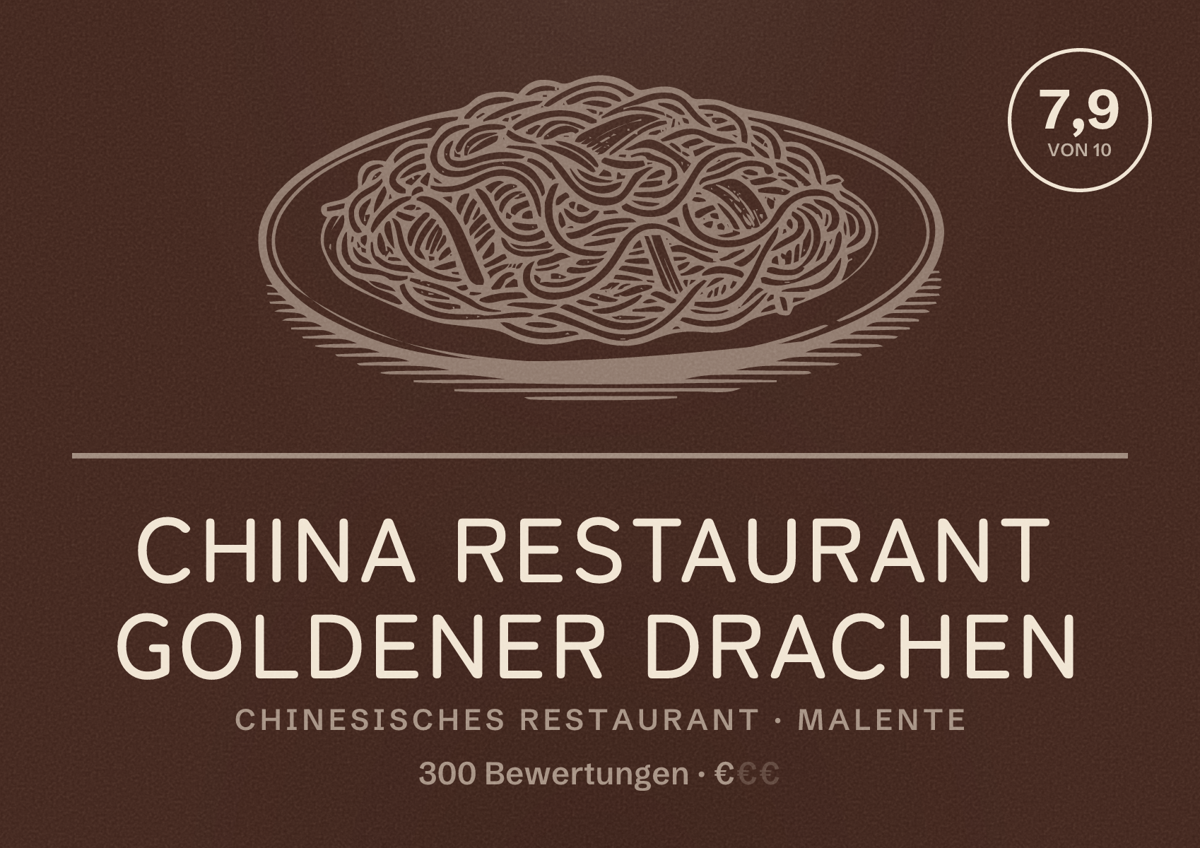 Illustriertes Poster von China Restaurant Goldener Drachen, Chinesisches Restaurant in Malente: Bewertung 7,9 von 10 aus 300 Bewertungen, Preisniveau €