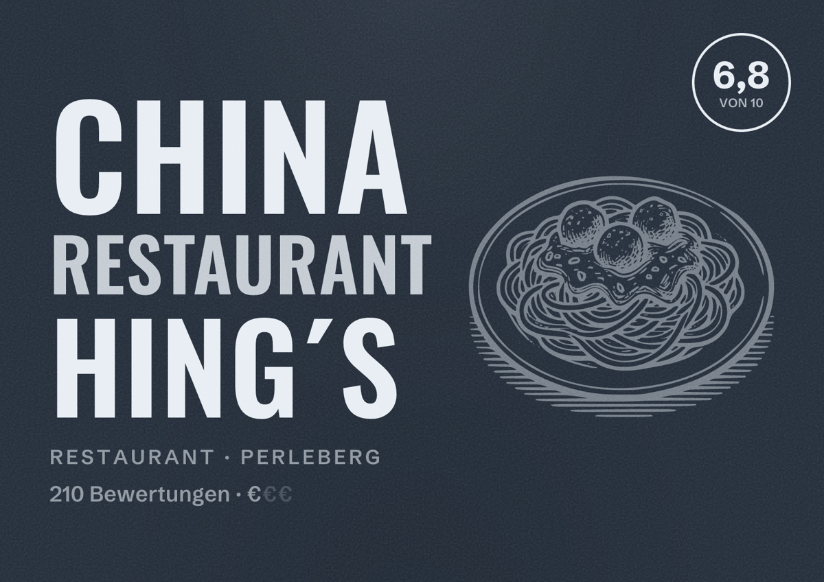 Illustriertes Poster von China Restaurant Hing´s, Restaurant in Perleberg: Bewertung 6,8 von 10 aus 210 Bewertungen, Preisniveau €