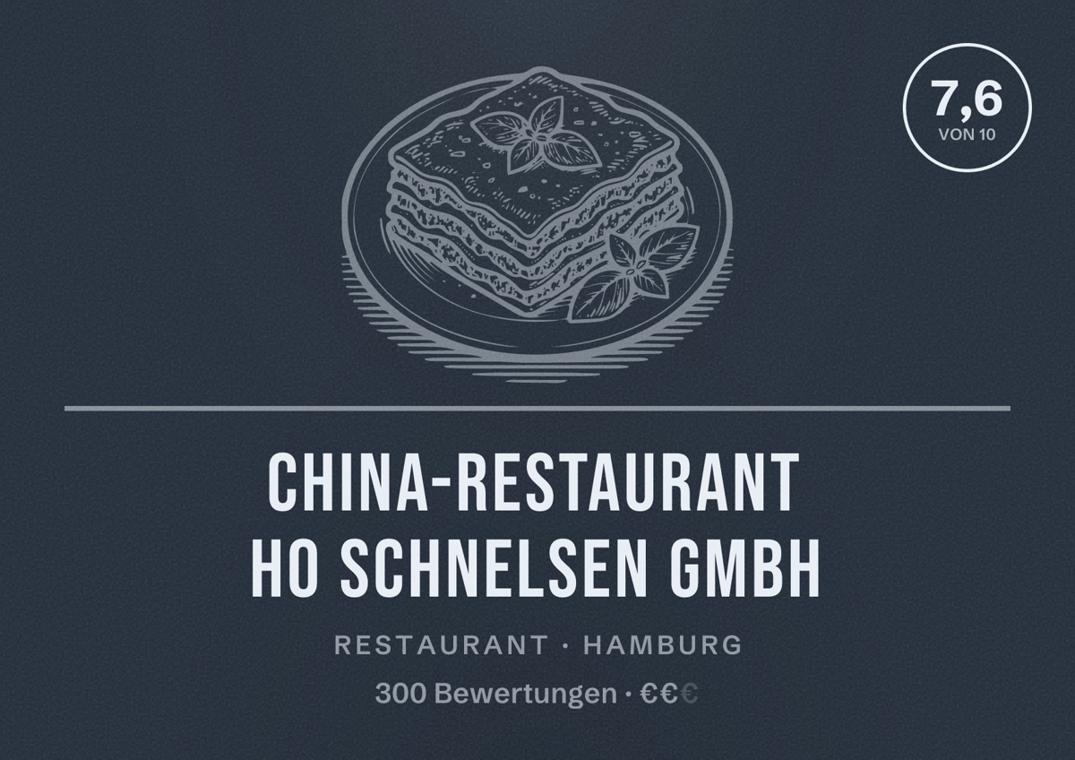 Illustriertes Poster von China-Restaurant Ho Schnelsen GmbH, Restaurant in Hamburg: Bewertung 7,6 von 10 aus 300 Bewertungen, Preisniveau €€