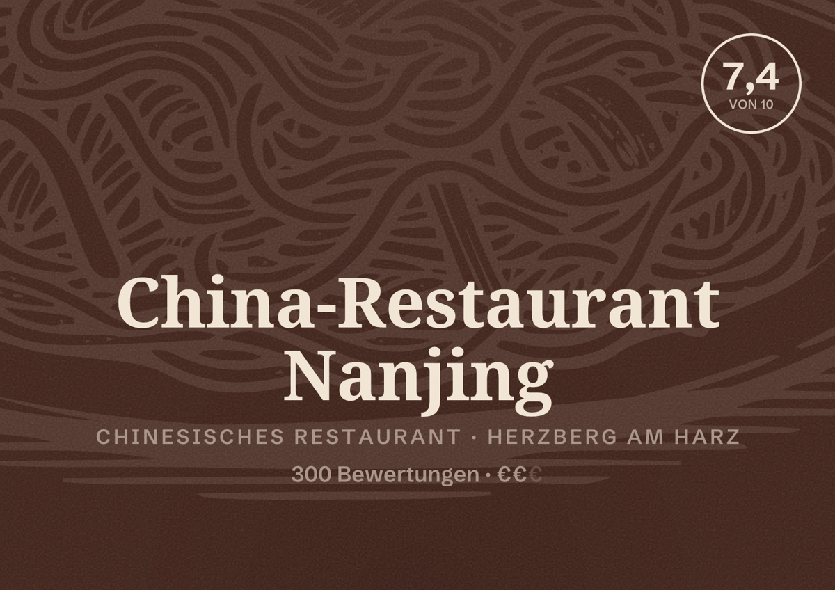 Illustriertes Poster von China-Restaurant Nanjing, Chinesisches Restaurant in Herzberg am Harz: Bewertung 7,4 von 10 aus 300 Bewertungen, Preisniveau €€