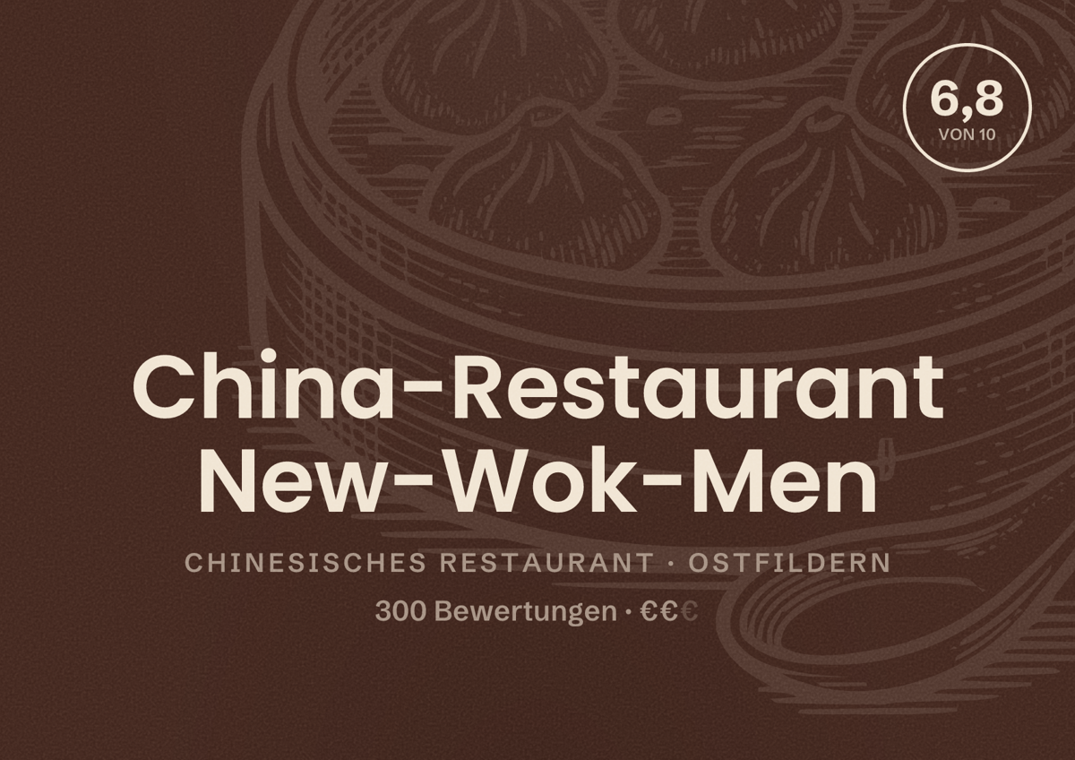 Illustriertes Poster von China-Restaurant New-Wok-Men, Chinesisches Restaurant in Ostfildern: Bewertung 6,8 von 10 aus 300 Bewertungen, Preisniveau €€