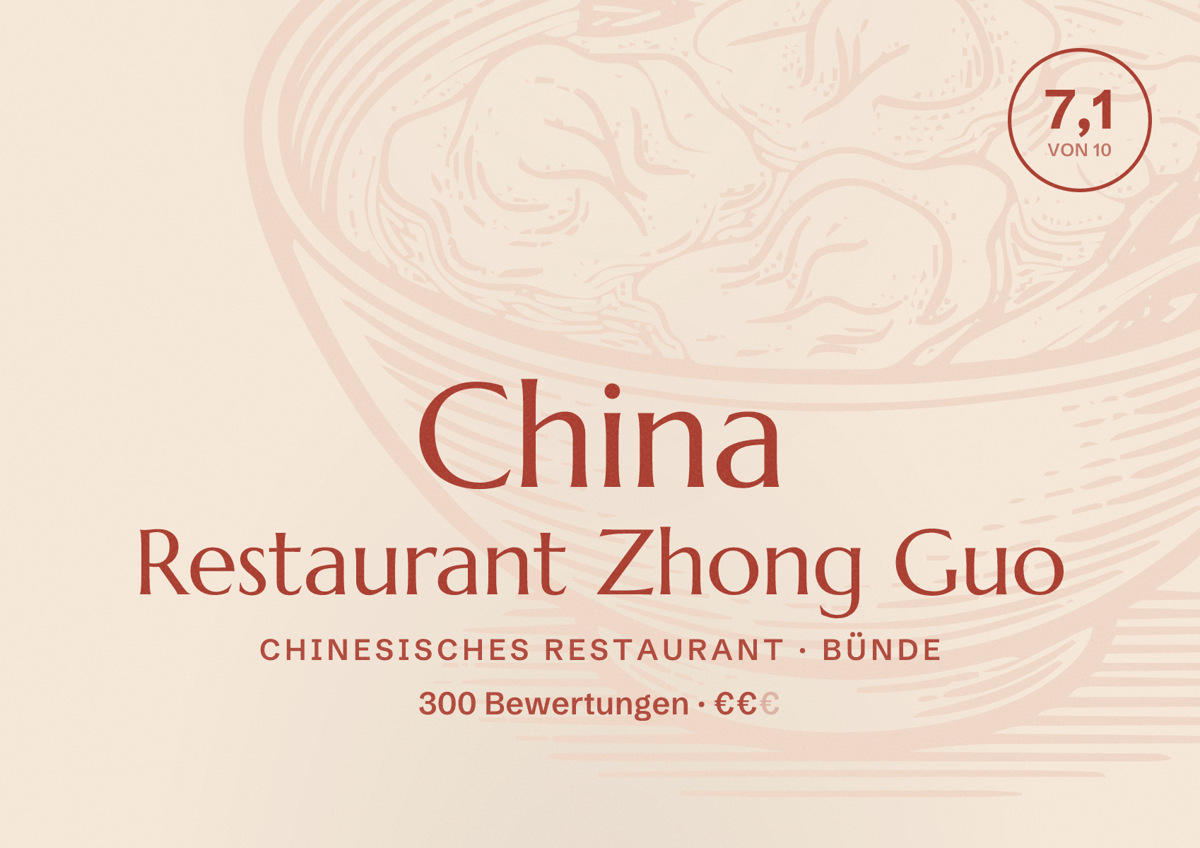 Illustriertes Poster von China Restaurant Zhong Guo, Chinesisches Restaurant in Bünde: Bewertung 7,1 von 10 aus 300 Bewertungen, Preisniveau €€