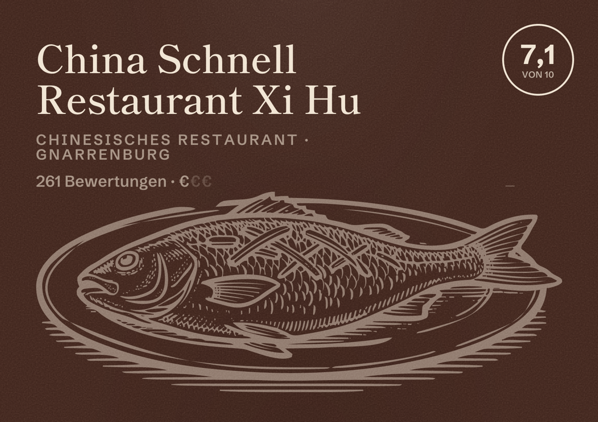 Illustriertes Poster von China Schnell Restaurant Xi Hu, Chinesisches Restaurant in Gnarrenburg: Bewertung 7,1 von 10 aus 261 Bewertungen, Preisniveau €