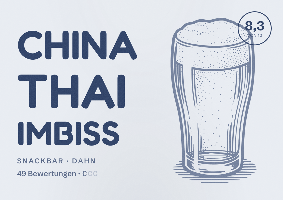 Illustriertes Poster von China Thai Imbiss, Snackbar in Dahn: Bewertung 8,3 von 10 aus 49 Bewertungen, Preisniveau €