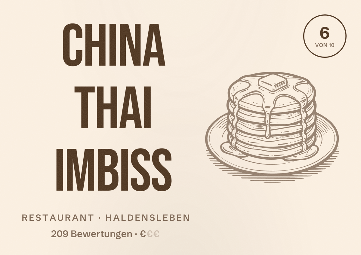 Illustriertes Poster von China Thai Imbiss, Restaurant in Haldensleben: Bewertung 6 von 10 aus 209 Bewertungen, Preisniveau €