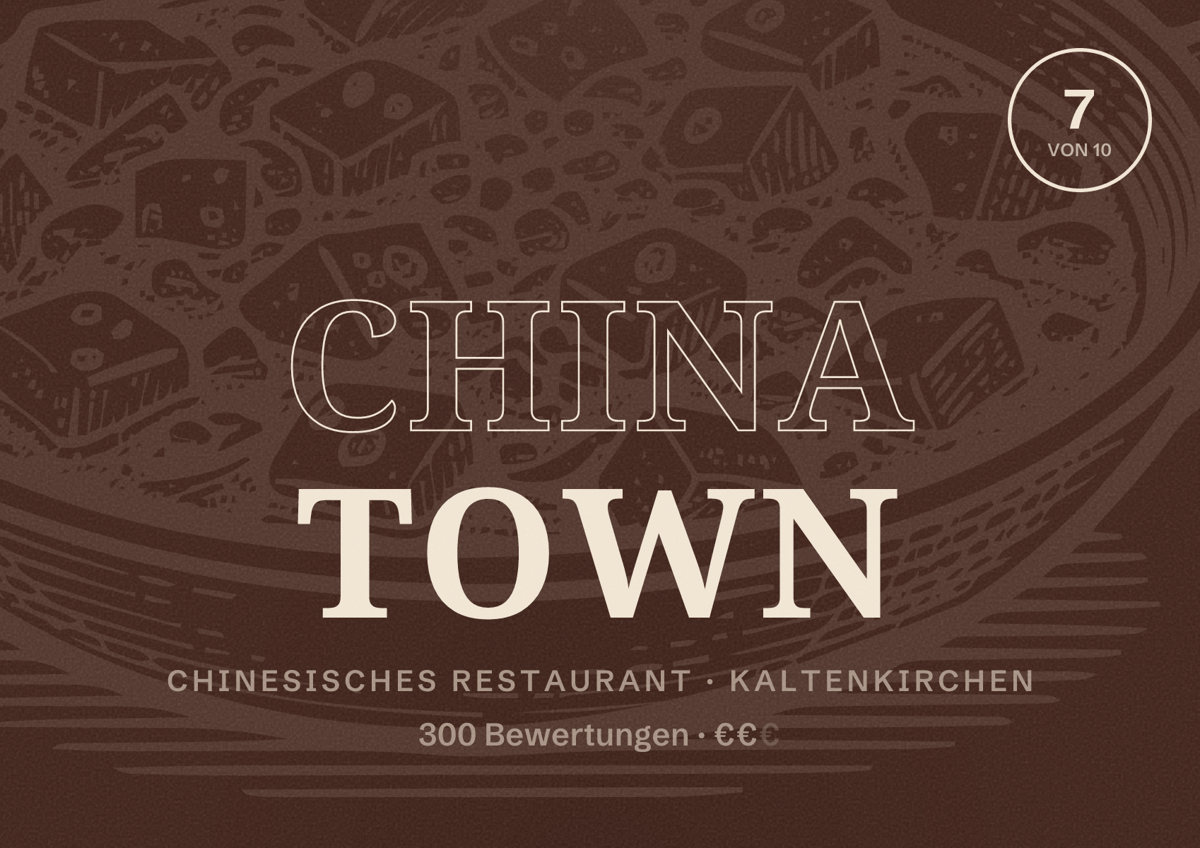 Illustriertes Poster von China Town, Chinesisches Restaurant in Kaltenkirchen: Bewertung 7 von 10 aus 300 Bewertungen, Preisniveau €€