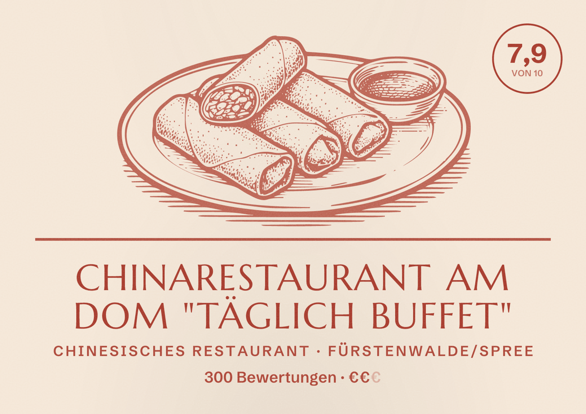 Illustriertes Poster von Chinarestaurant Am Dom "Täglich Buffet", Chinesisches Restaurant in Fürstenwalde/Spree: Bewertung 7,9 von 10 aus 300 Bewertungen, Preisniveau €€