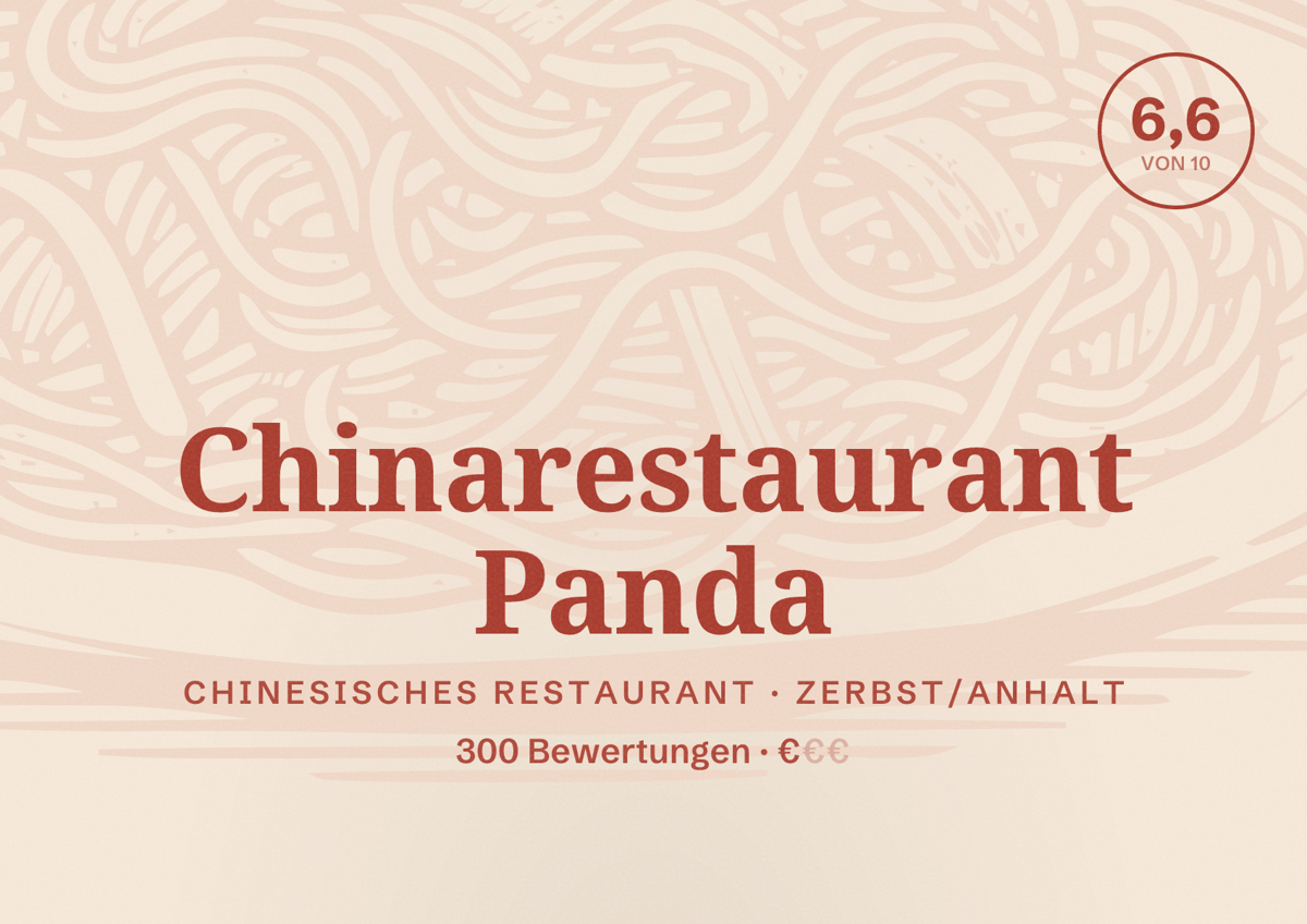 Illustriertes Poster von Chinarestaurant Panda, Chinesisches Restaurant in Zerbst/Anhalt: Bewertung 6,6 von 10 aus 300 Bewertungen, Preisniveau €