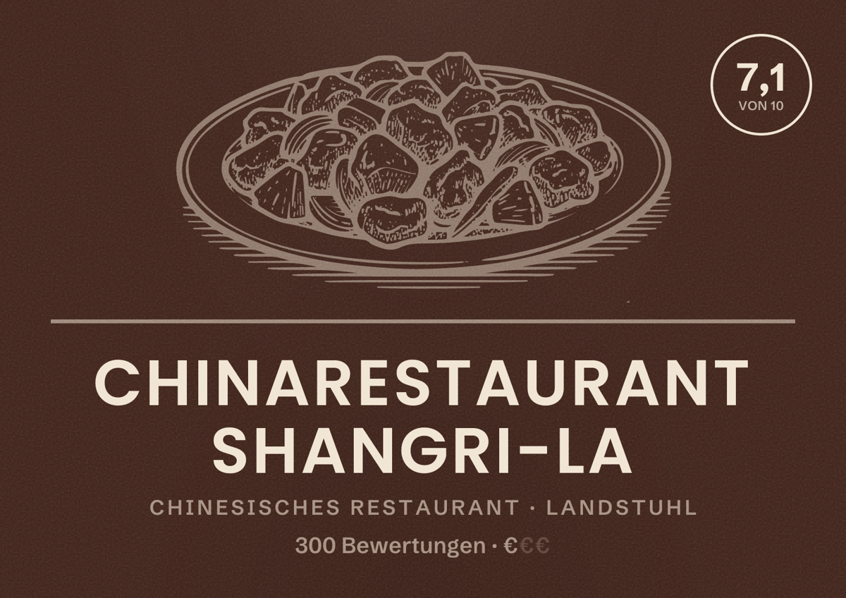 Illustriertes Poster von Chinarestaurant Shangri-La, Chinesisches Restaurant in Landstuhl: Bewertung 7,1 von 10 aus 300 Bewertungen, Preisniveau €