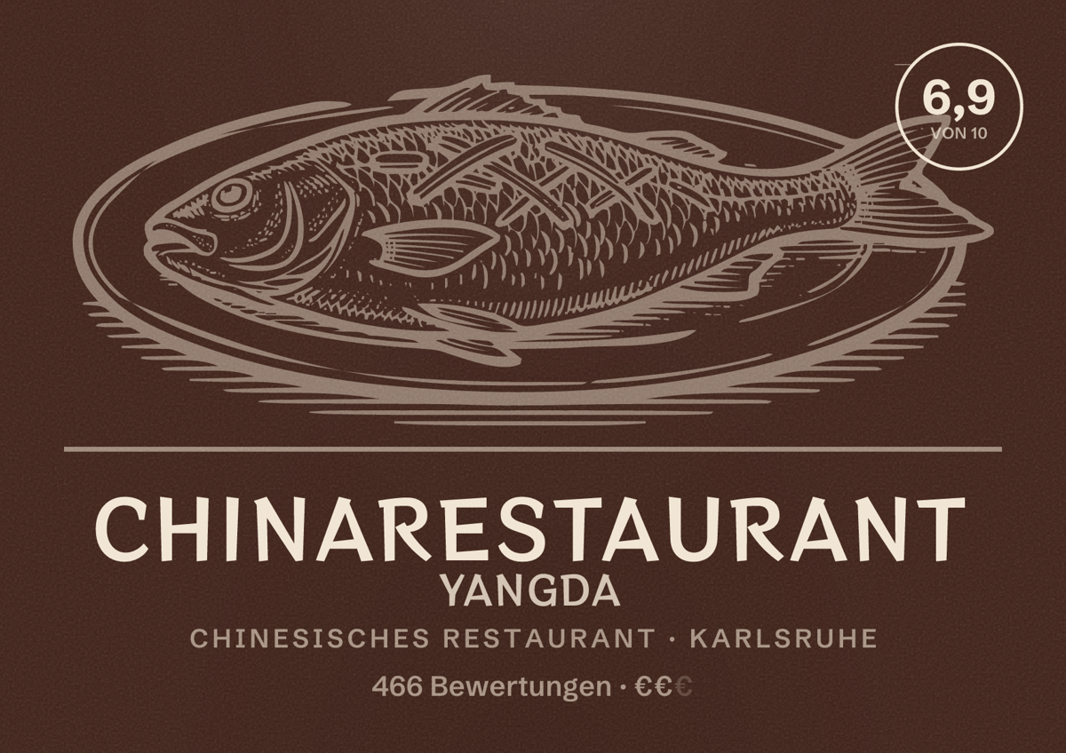 Illustriertes Poster von Chinarestaurant Yangda, Chinesisches Restaurant in Karlsruhe: Bewertung 6,9 von 10 aus 466 Bewertungen, Preisniveau €€