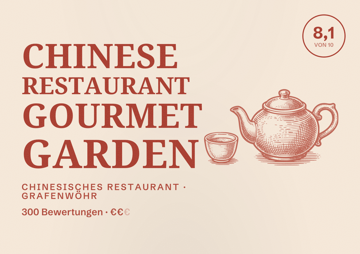 Illustriertes Poster von Chinese Restaurant Gourmet Garden, Chinesisches Restaurant in Grafenwöhr: Bewertung 8,1 von 10 aus 300 Bewertungen, Preisniveau €€