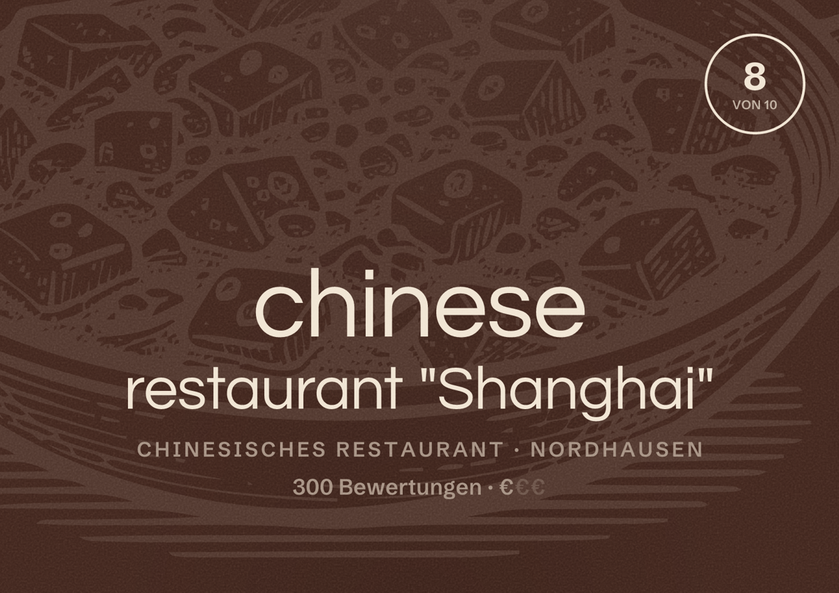 Illustriertes Poster von chinese restaurant "Shanghai", Chinesisches Restaurant in Nordhausen: Bewertung 8 von 10 aus 300 Bewertungen, Preisniveau €