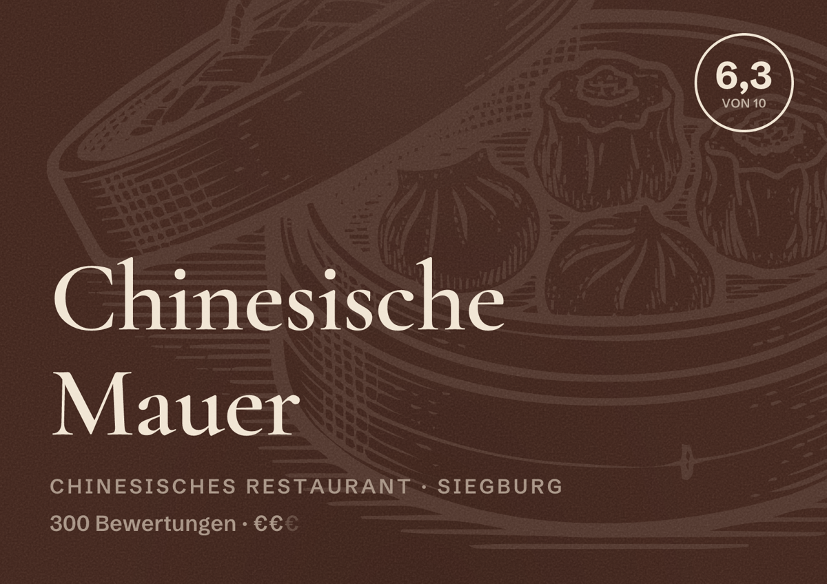 Illustriertes Poster von Chinesische Mauer, Chinesisches Restaurant in Siegburg: Bewertung 6,3 von 10 aus 300 Bewertungen, Preisniveau €€