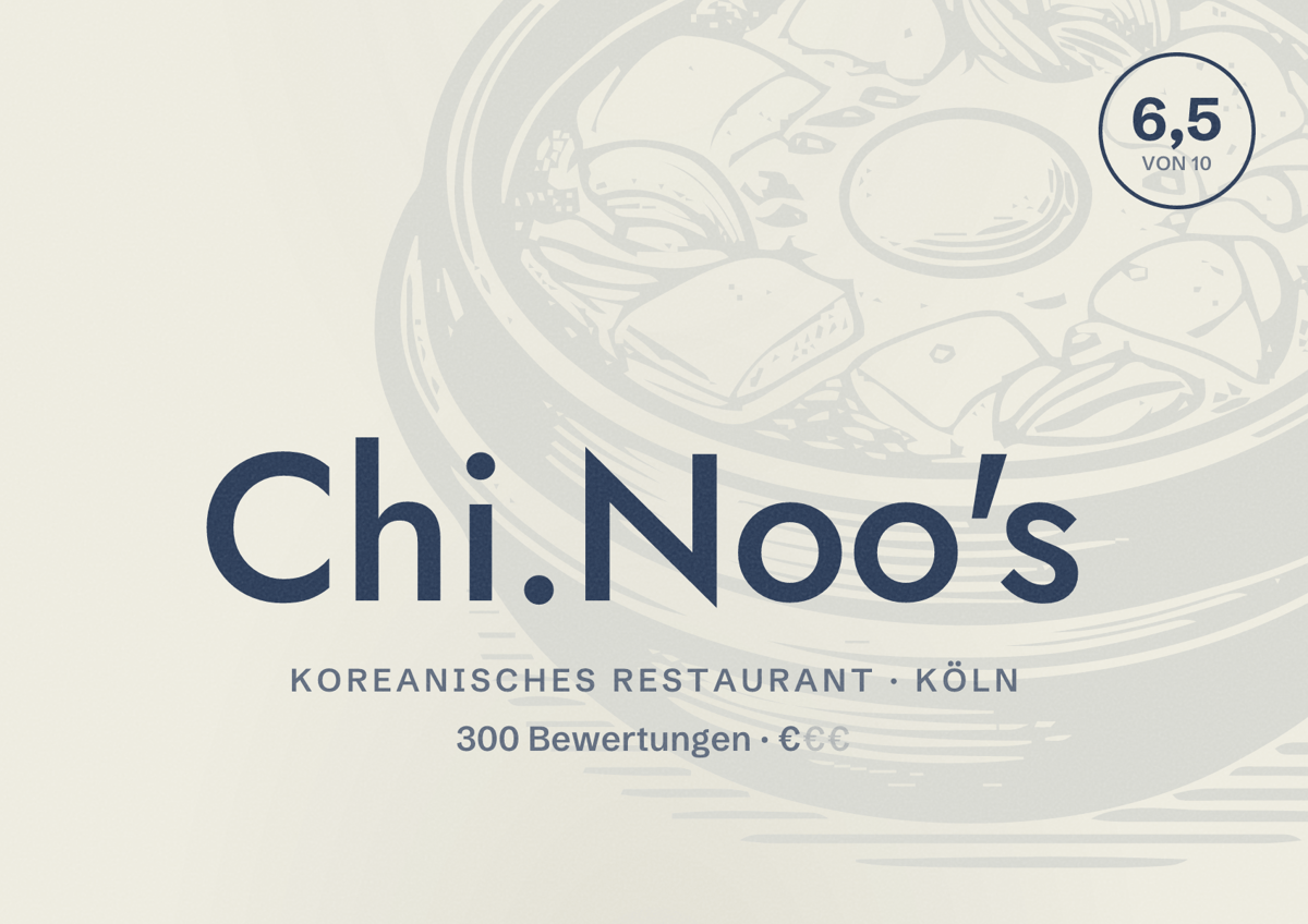 Illustriertes Poster von Chi.Noo's, Koreanisches Restaurant in Köln: Bewertung 6,5 von 10 aus 300 Bewertungen, Preisniveau €
