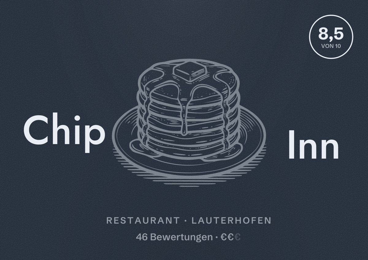 Illustriertes Poster von Chip Inn, Restaurant in Lauterhofen: Bewertung 8,5 von 10 aus 46 Bewertungen, Preisniveau €€