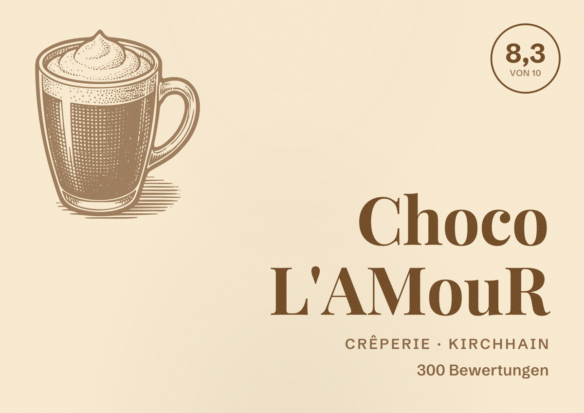 Illustriertes Poster von Choco L'AMouR, Crêperie in Kirchhain: Bewertung 8,3 von 10 aus 300 Bewertungen