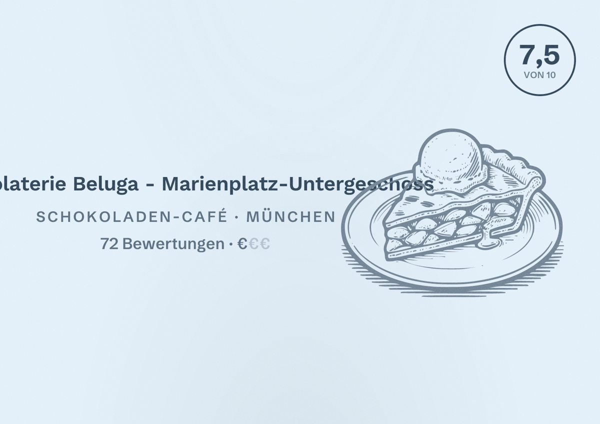 Illustriertes Poster von Chocolaterie Beluga - Marienplatz-Untergeschoss, Schokoladen-Café in München: Bewertung 7,5 von 10 aus 72 Bewertungen, Preisniveau €