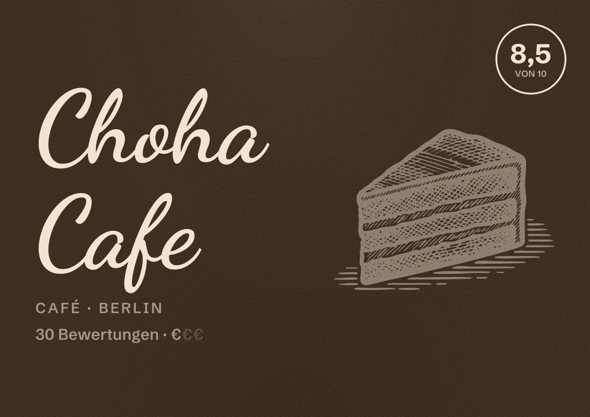 Illustriertes Poster von Choha Cafe, Café in Berlin: Bewertung 8,5 von 10 aus 30 Bewertungen, Preisniveau €