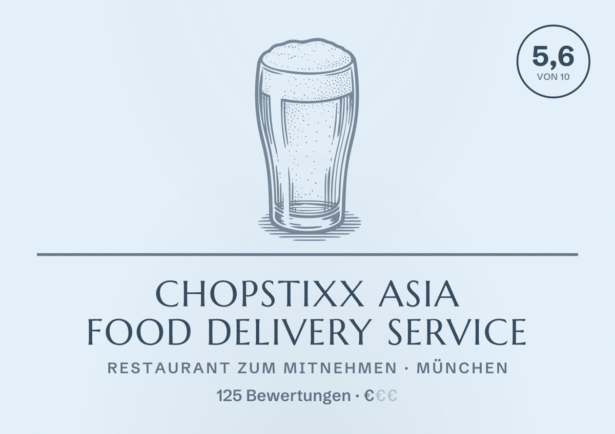 Illustriertes Poster von chopstixx asia food delivery service, Restaurant zum Mitnehmen in München: Bewertung 5,6 von 10 aus 125 Bewertungen, Preisniveau €