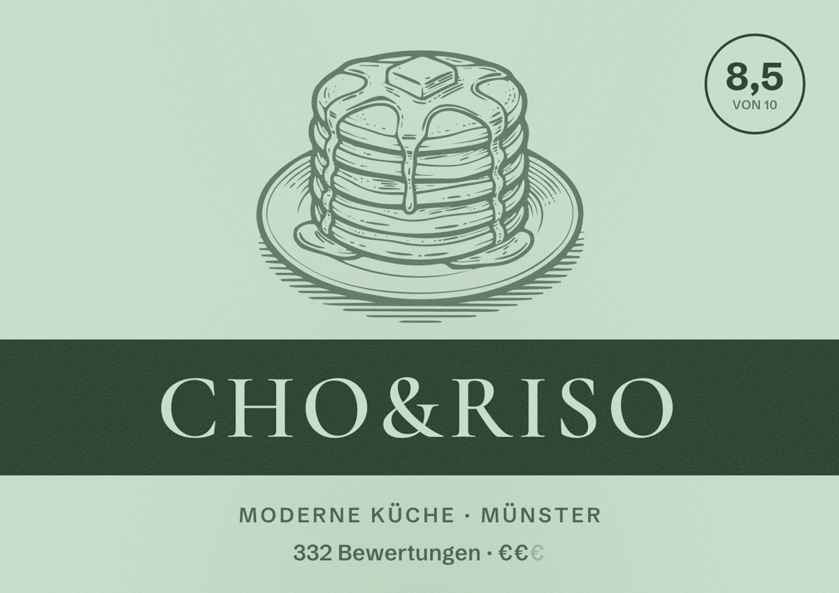 Illustriertes Poster von Cho&Riso, Moderne Küche in Münster: Gästebewertung 8,5 von 10 aus 332 Bewertungen