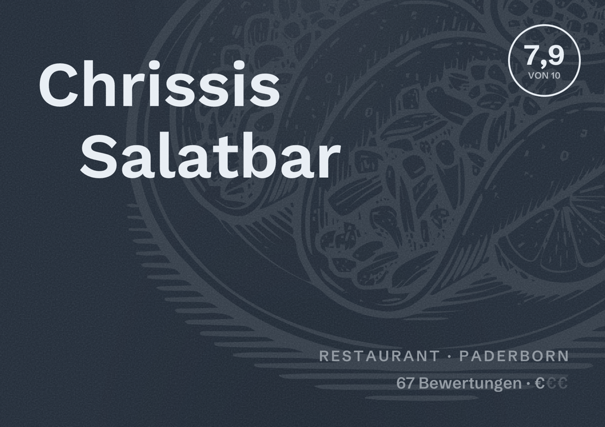 Illustriertes Poster von Chrissis Salatbar, Restaurant in Paderborn: Bewertung 7,9 von 10 aus 67 Bewertungen, Preisniveau €