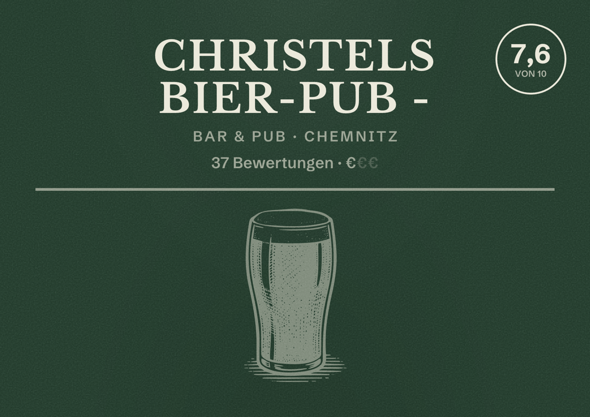 Illustriertes Poster von Christels Bier-Pub -, Bar & Pub in Chemnitz: Bewertung 7,6 von 10 aus 37 Bewertungen, Preisniveau €