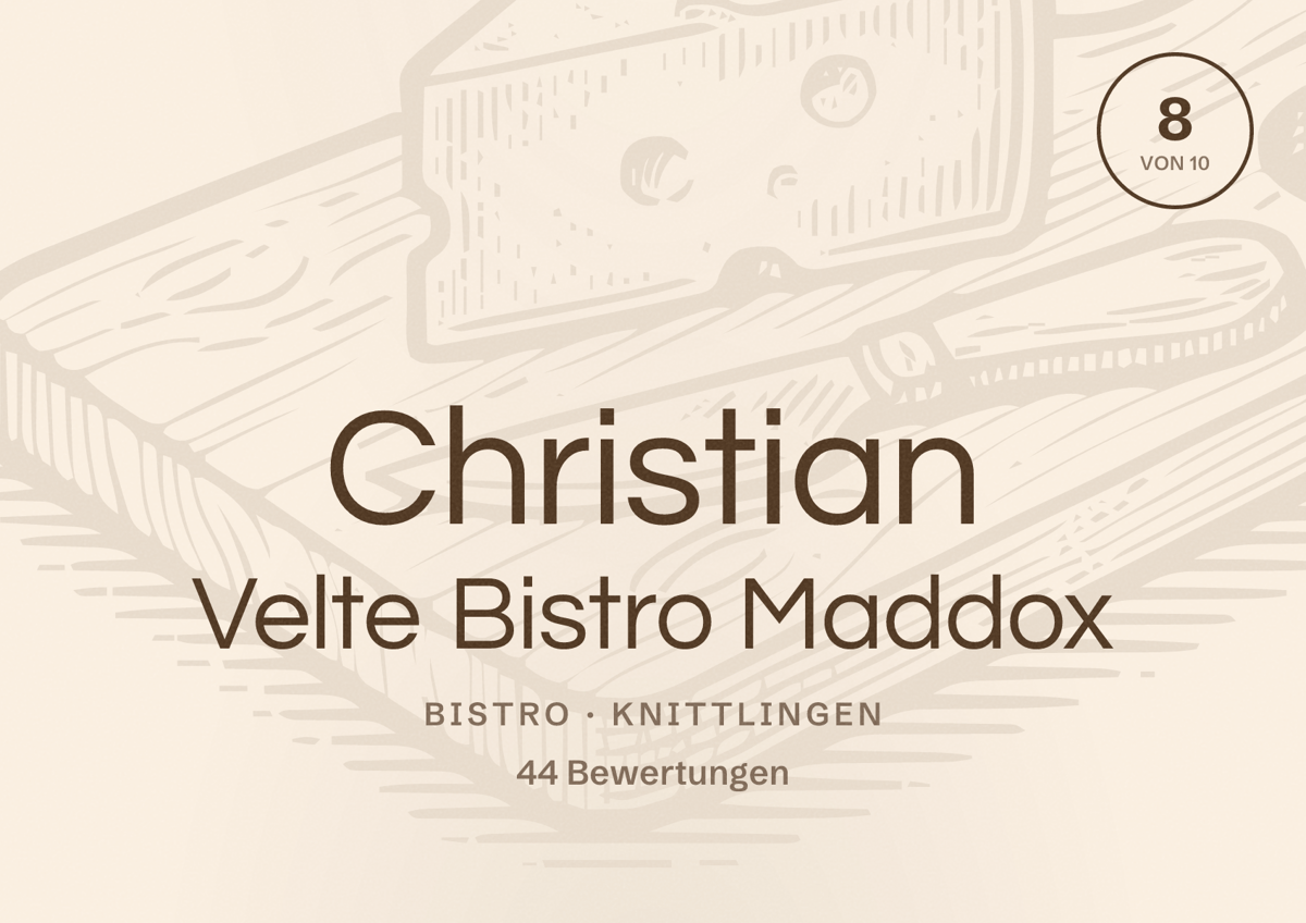 Illustriertes Poster von Christian Velte Bistro Maddox, Bistro in Knittlingen: Bewertung 8 von 10 aus 44 Bewertungen