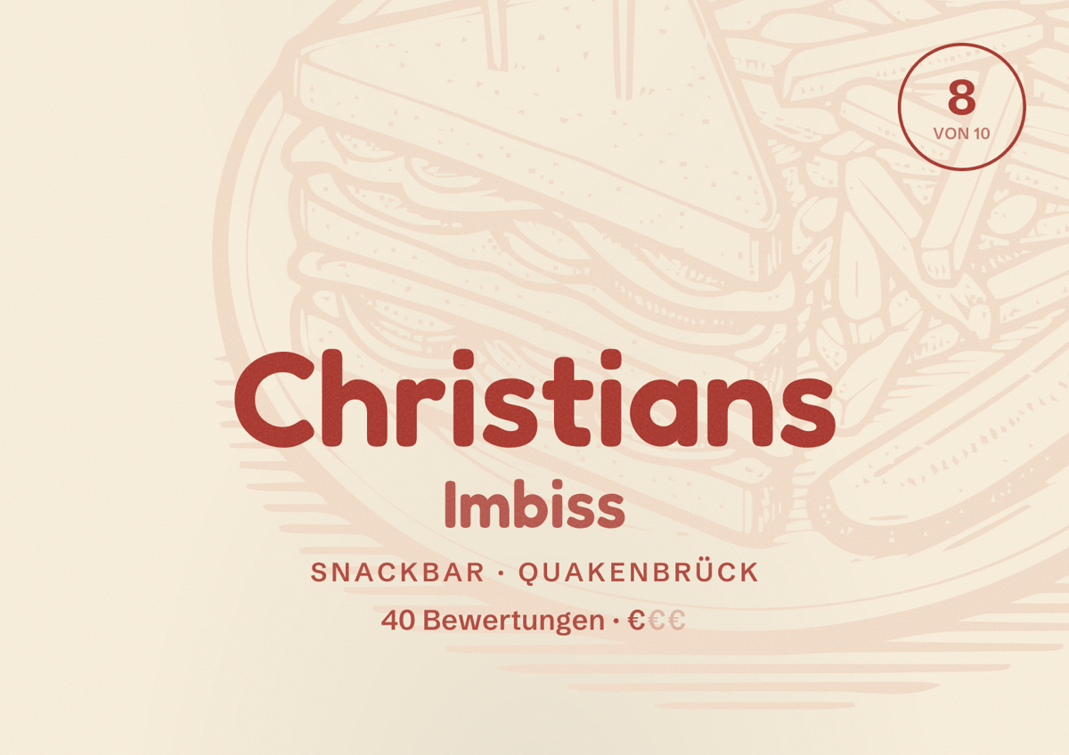 Illustriertes Poster von Christians Imbiss, Snackbar in Quakenbrück: Bewertung 8 von 10 aus 40 Bewertungen, Preisniveau €