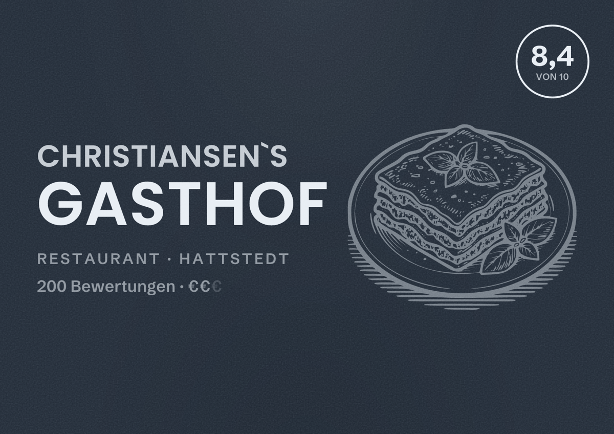Illustriertes Poster von Christiansen`s Gasthof, Restaurant in Hattstedt: Bewertung 8,4 von 10 aus 200 Bewertungen, Preisniveau €€