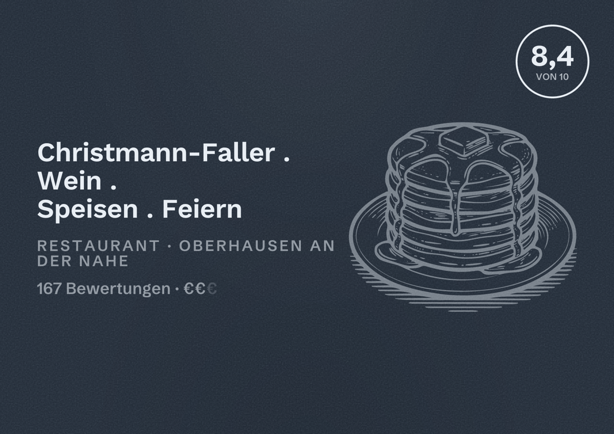 Illustriertes Poster von Christmann-Faller . Wein . Speisen . Feiern, Restaurant in Oberhausen an der Nahe: Bewertung 8,4 von 10 aus 167 Bewertungen, Preisniveau €€