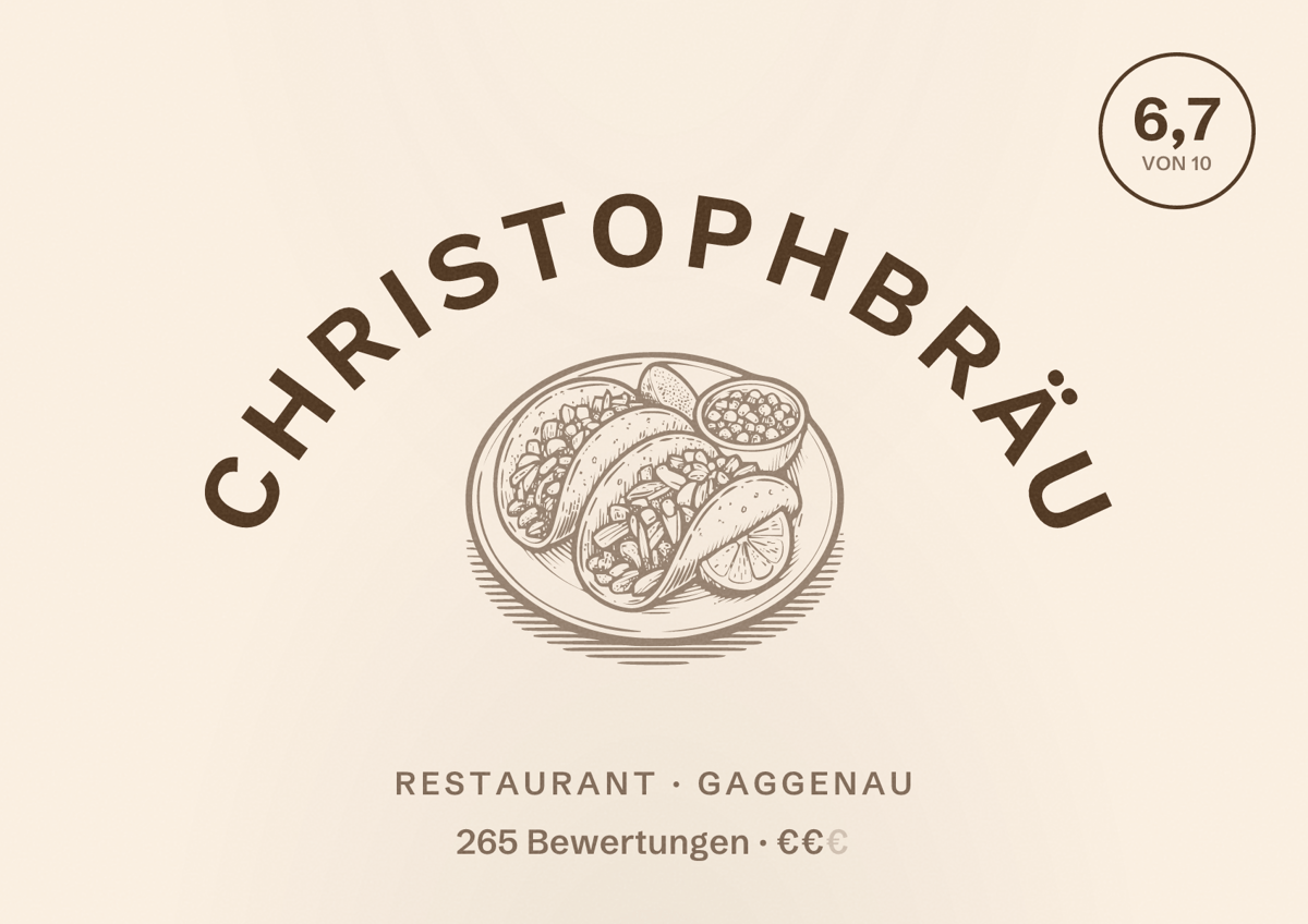 Illustriertes Poster von Christophbräu, Restaurant in Gaggenau: Bewertung 6,7 von 10 aus 265 Bewertungen, Preisniveau €€