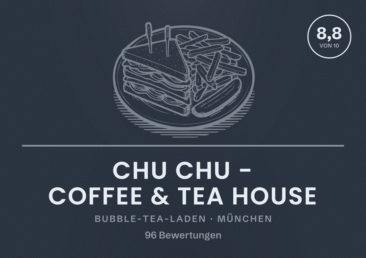 Illustriertes Poster von CHU CHU - Coffee & Tea House, Bubble-Tea-Laden in München: Bewertung 8,8 von 10 aus 96 Bewertungen