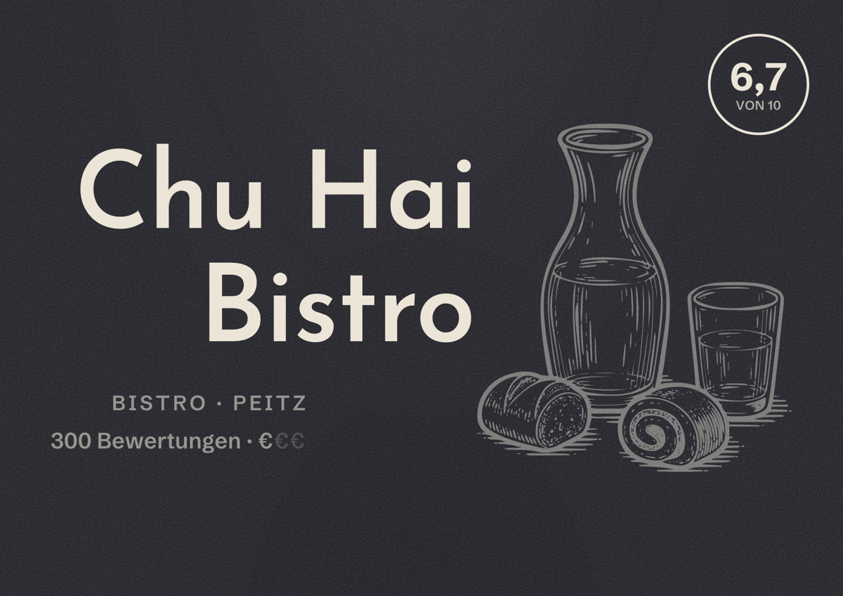 Illustriertes Poster von Chu Hai Bistro, Bistro in Peitz: Bewertung 6,7 von 10 aus 300 Bewertungen, Preisniveau €