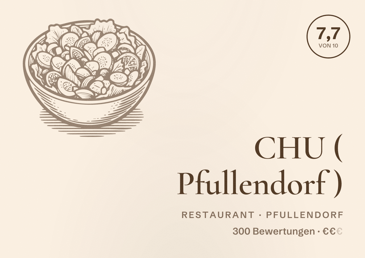 Illustriertes Poster von CHU ( Pfullendorf ), Restaurant in Pfullendorf: Bewertung 7,7 von 10 aus 300 Bewertungen, Preisniveau €€