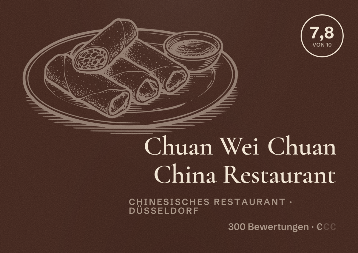 Illustriertes Poster von Chuan Wei Chuan China Restaurant, Chinesisches Restaurant in Düsseldorf: Bewertung 7,8 von 10 aus 300 Bewertungen, Preisniveau €