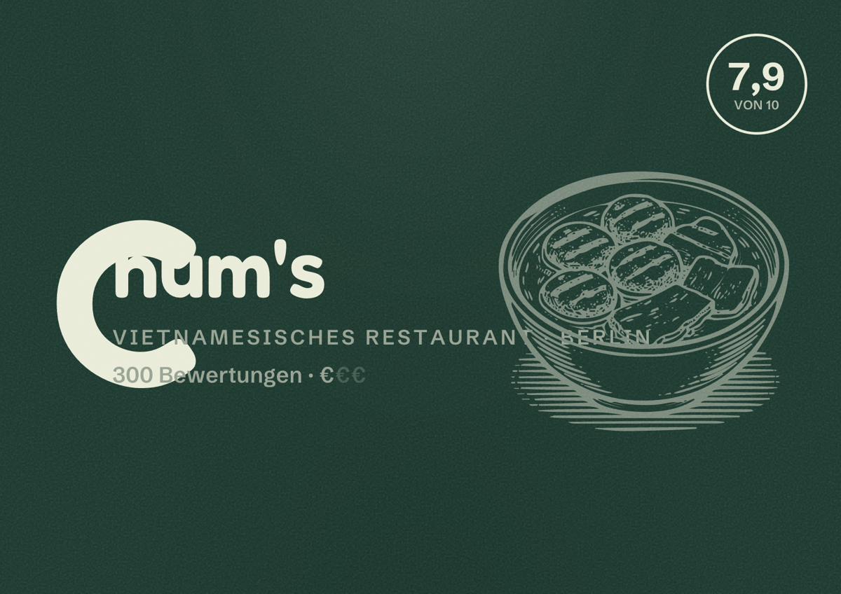 Illustriertes Poster von Chum's, Vietnamesisches Restaurant in Berlin: Bewertung 7,9 von 10 aus 300 Bewertungen, Preisniveau €