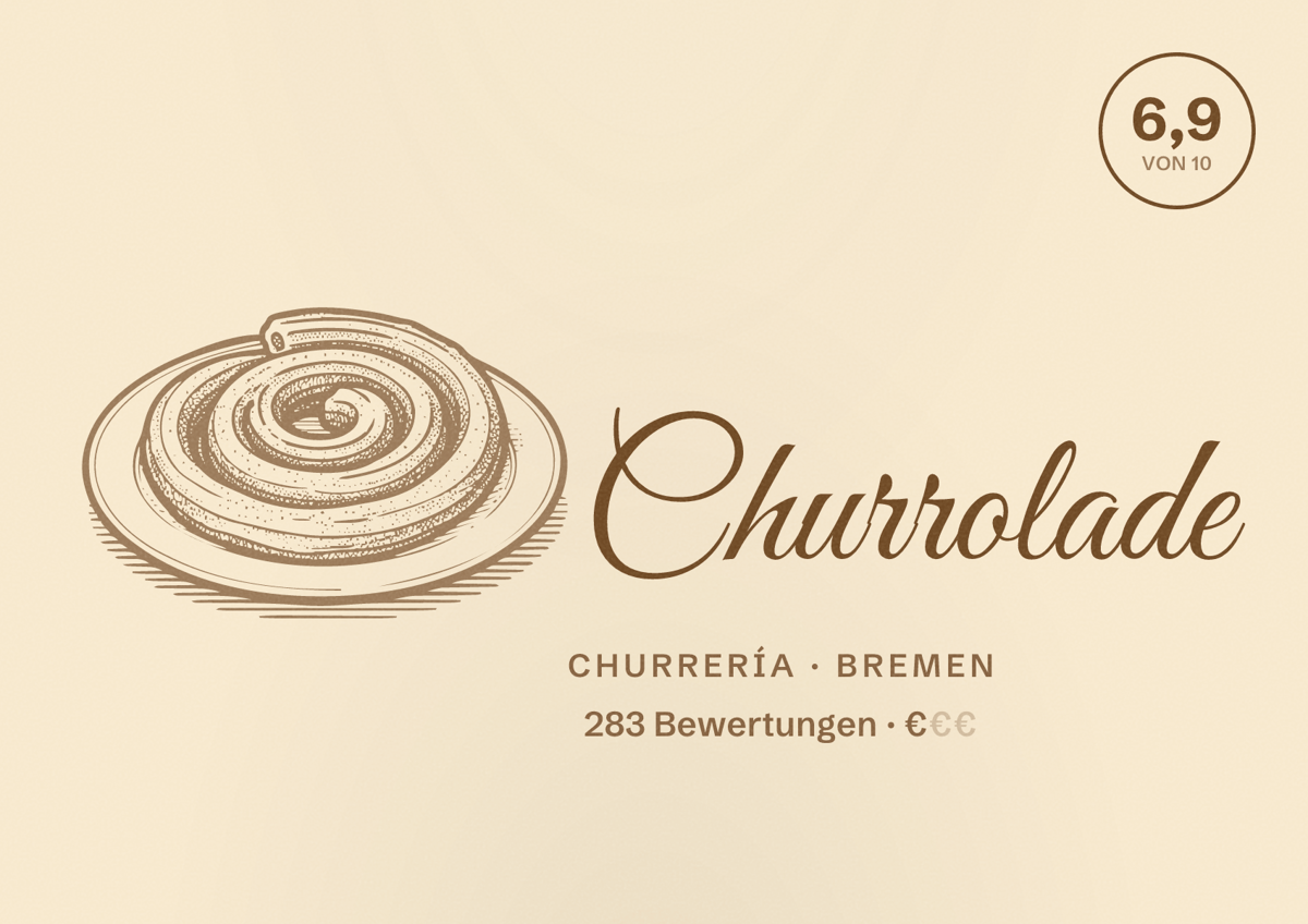 Illustriertes Poster von Churrolade, Churrería in Bremen: Bewertung 6,9 von 10 aus 283 Bewertungen, Preisniveau €