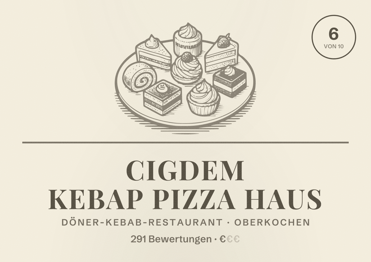 Illustriertes Poster von Cigdem Kebap Pizza Haus, Döner-Kebab-Restaurant in Oberkochen: Bewertung 6 von 10 aus 291 Bewertungen, Preisniveau €