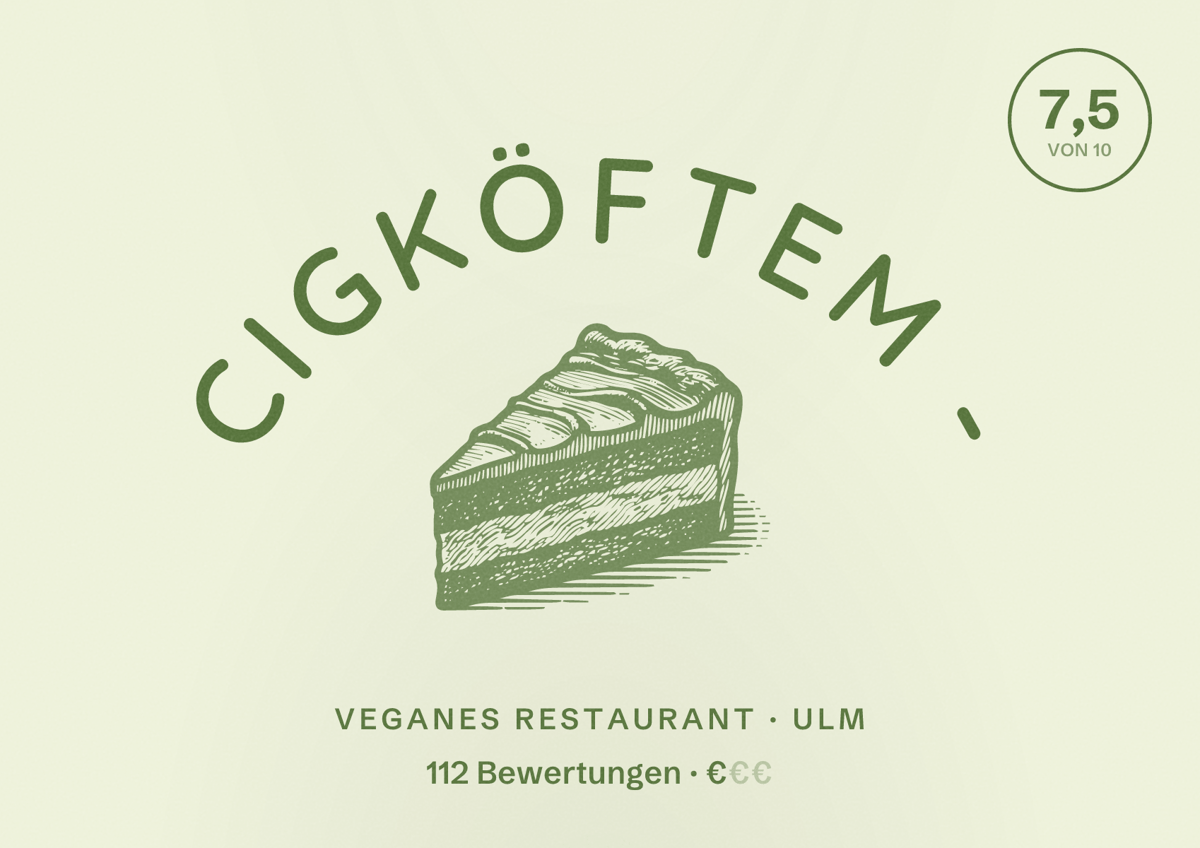 Illustriertes Poster von Cigköftem -, Veganes Restaurant in Ulm: Bewertung 7,5 von 10 aus 112 Bewertungen, Preisniveau €