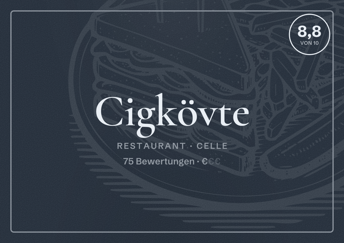 Illustriertes Poster von Cigkövte, Restaurant in Celle: Bewertung 8,8 von 10 aus 75 Bewertungen, Preisniveau €