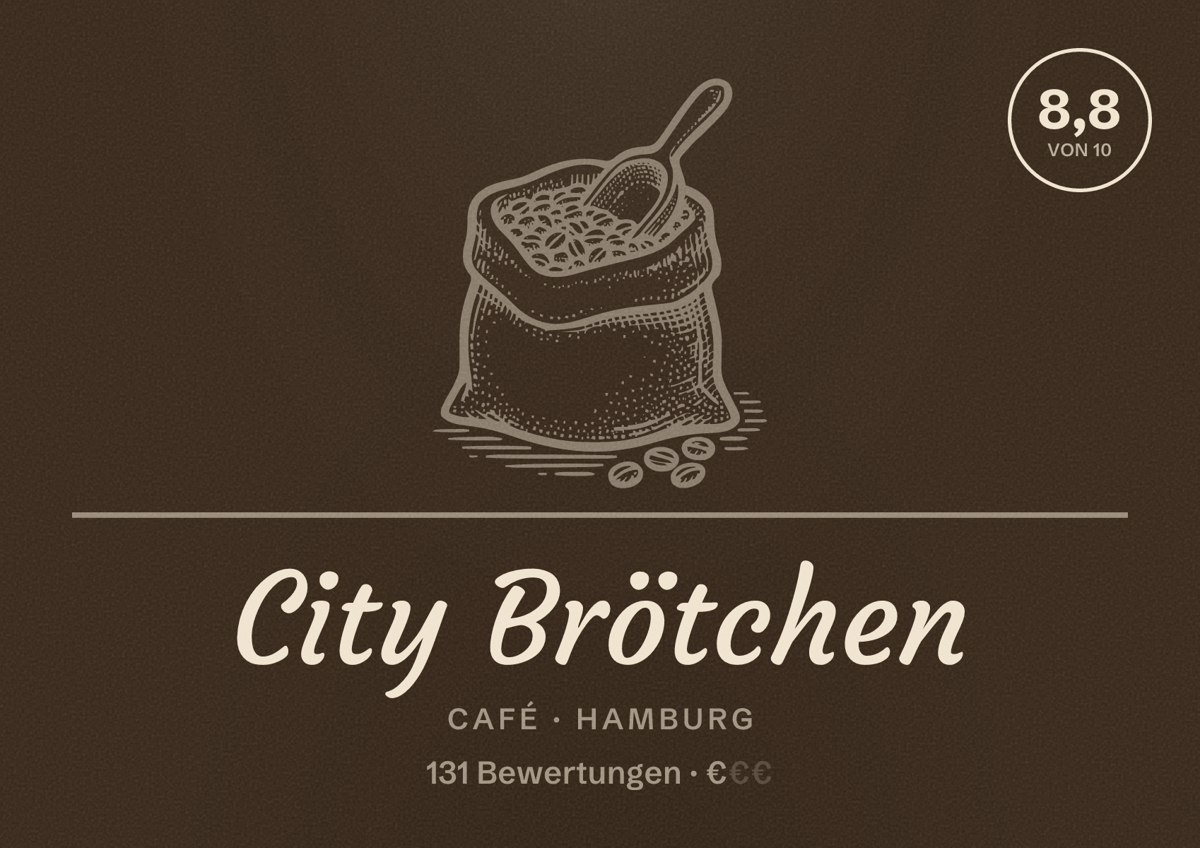 Illustriertes Poster von City Brötchen, Café in Hamburg: Bewertung 8,8 von 10 aus 131 Bewertungen, Preisniveau €